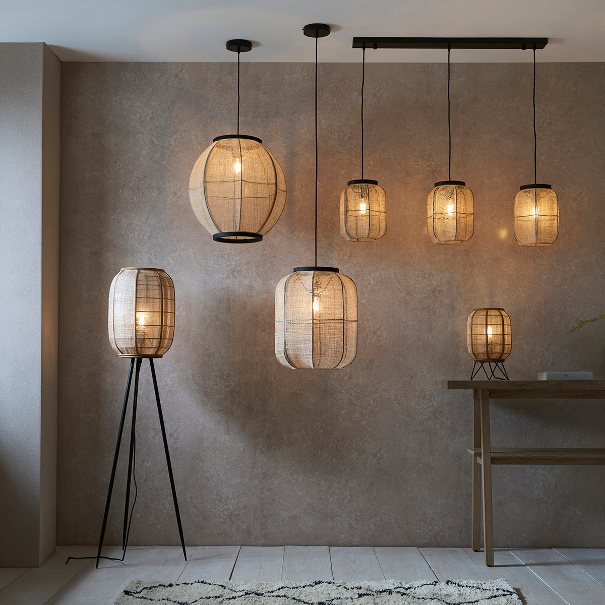 Ren Natural Bamboo Tripod Floor Lamp in Matt Black