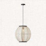 Ren Dark Plywood Round Pendant in Matt Black