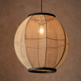 Ren Dark Plywood Round Pendant in Matt Black