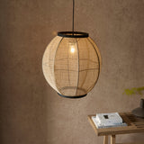 Ren Dark Plywood Round Pendant in Matt Black