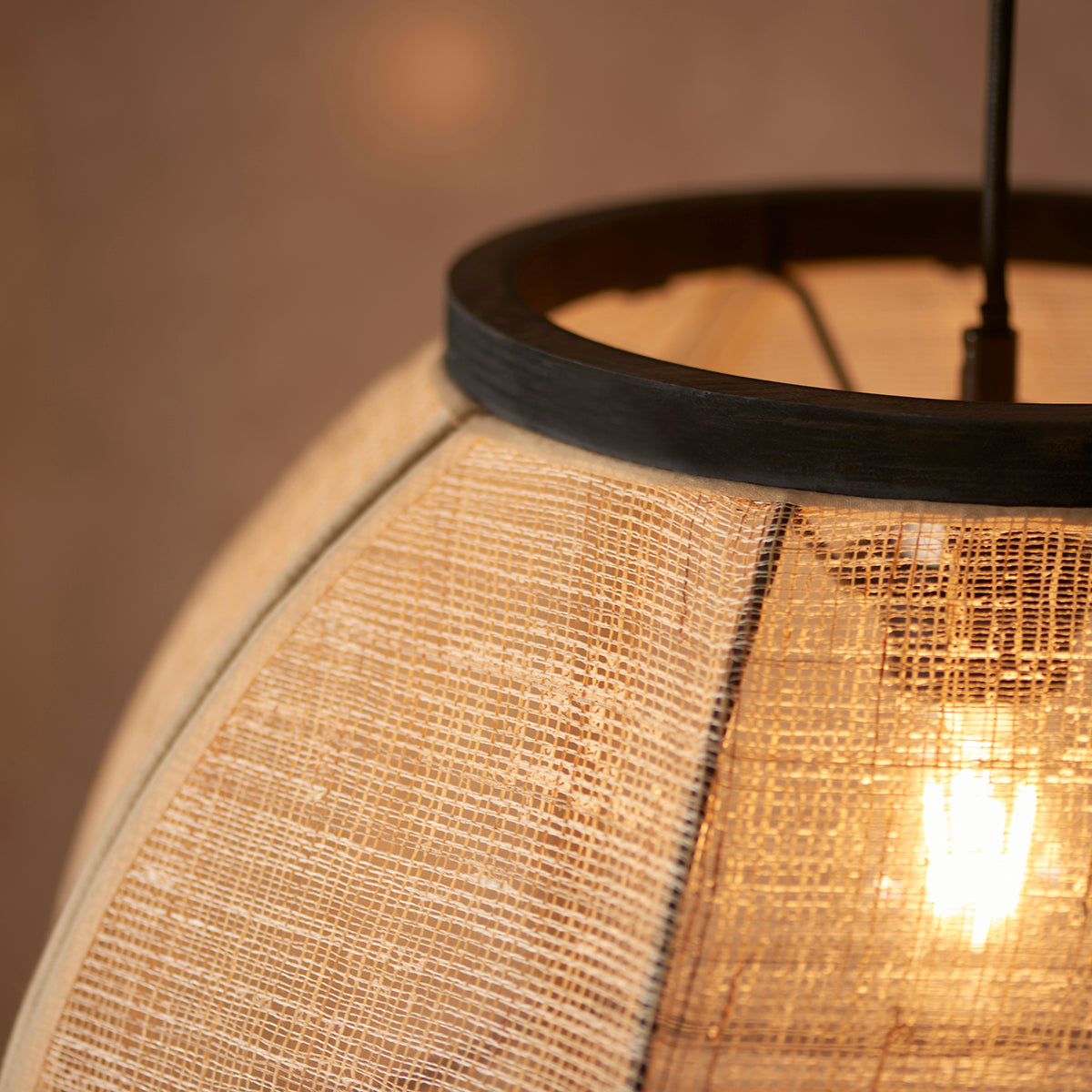 Ren Dark Plywood Round Pendant in Matt Black