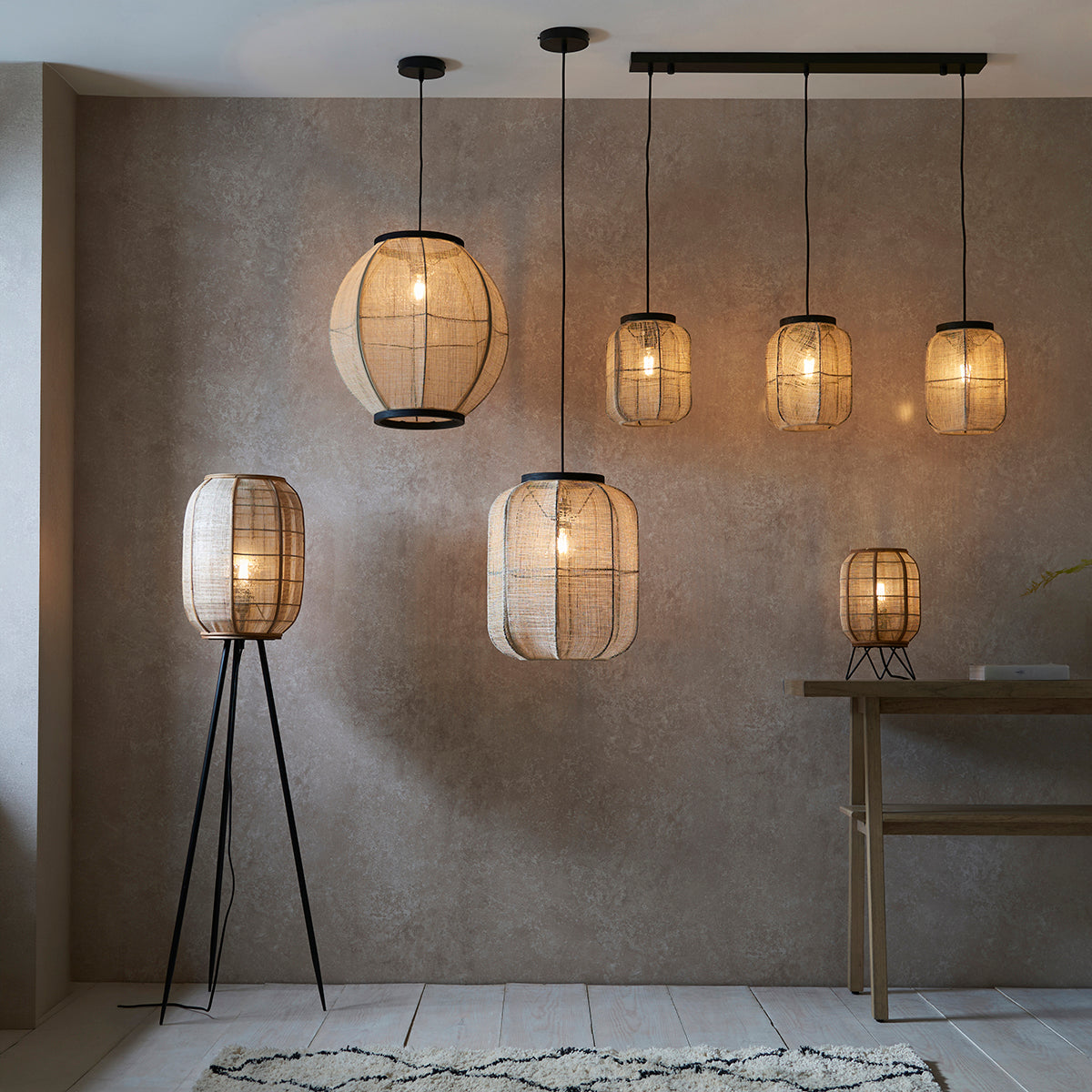 Ren Dark Plywood Round Pendant in Matt Black