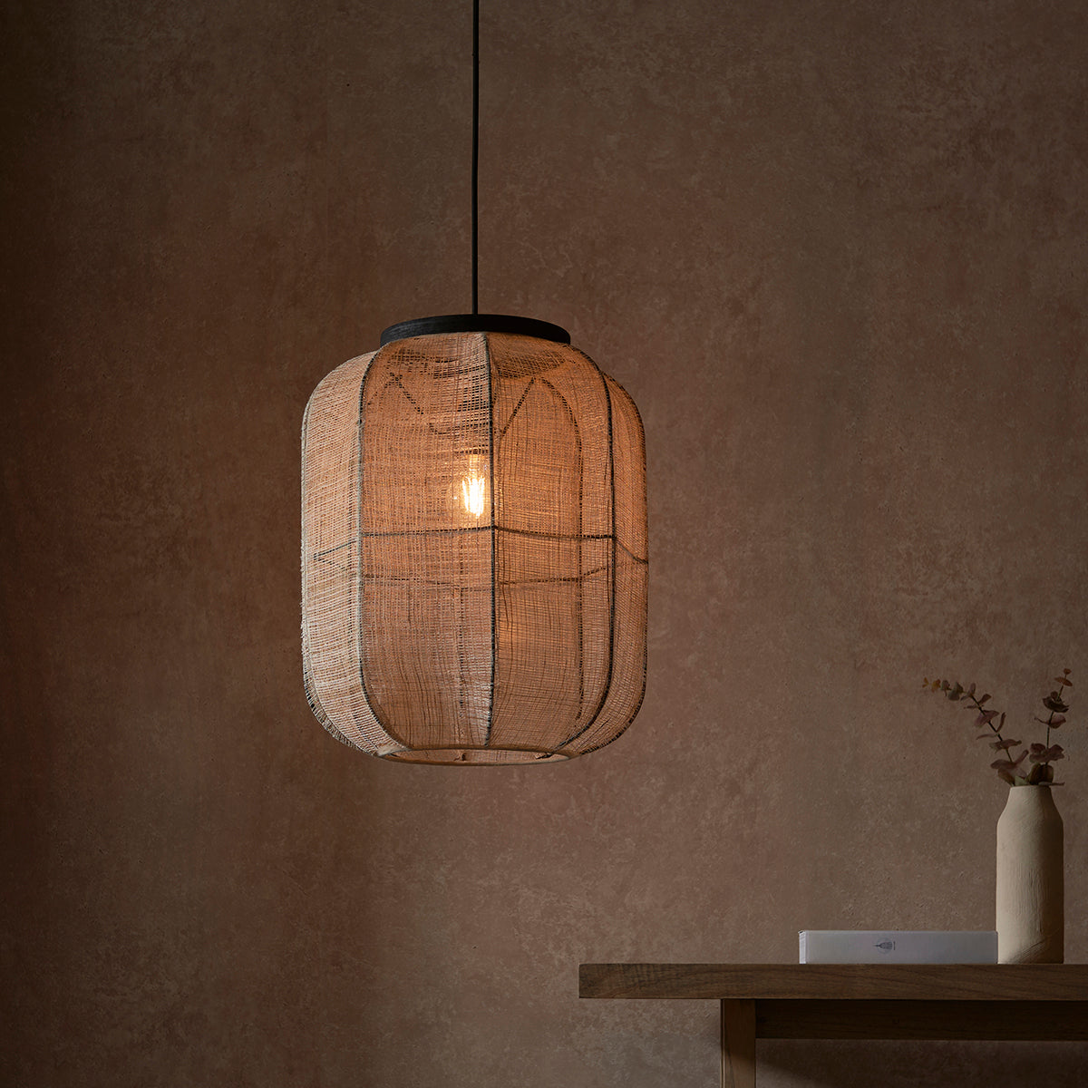 Ren Dark Plywood Oval Pendant in Matt Black
