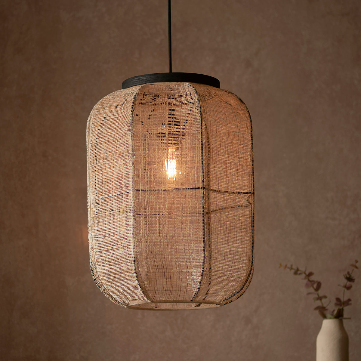 Ren Dark Plywood Oval Pendant in Matt Black
