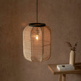 Ren Dark Plywood Oval Pendant in Matt Black