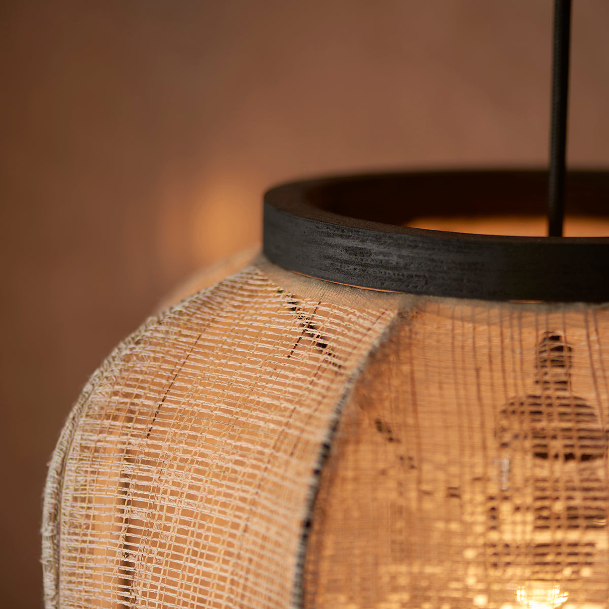 Ren Dark Plywood Oval Pendant in Matt Black
