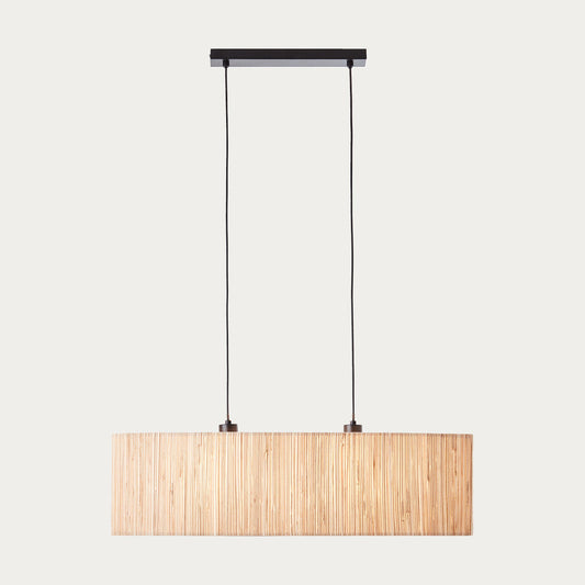 Luna Natural Seagrass Two Light Pendant Light in Matt Black