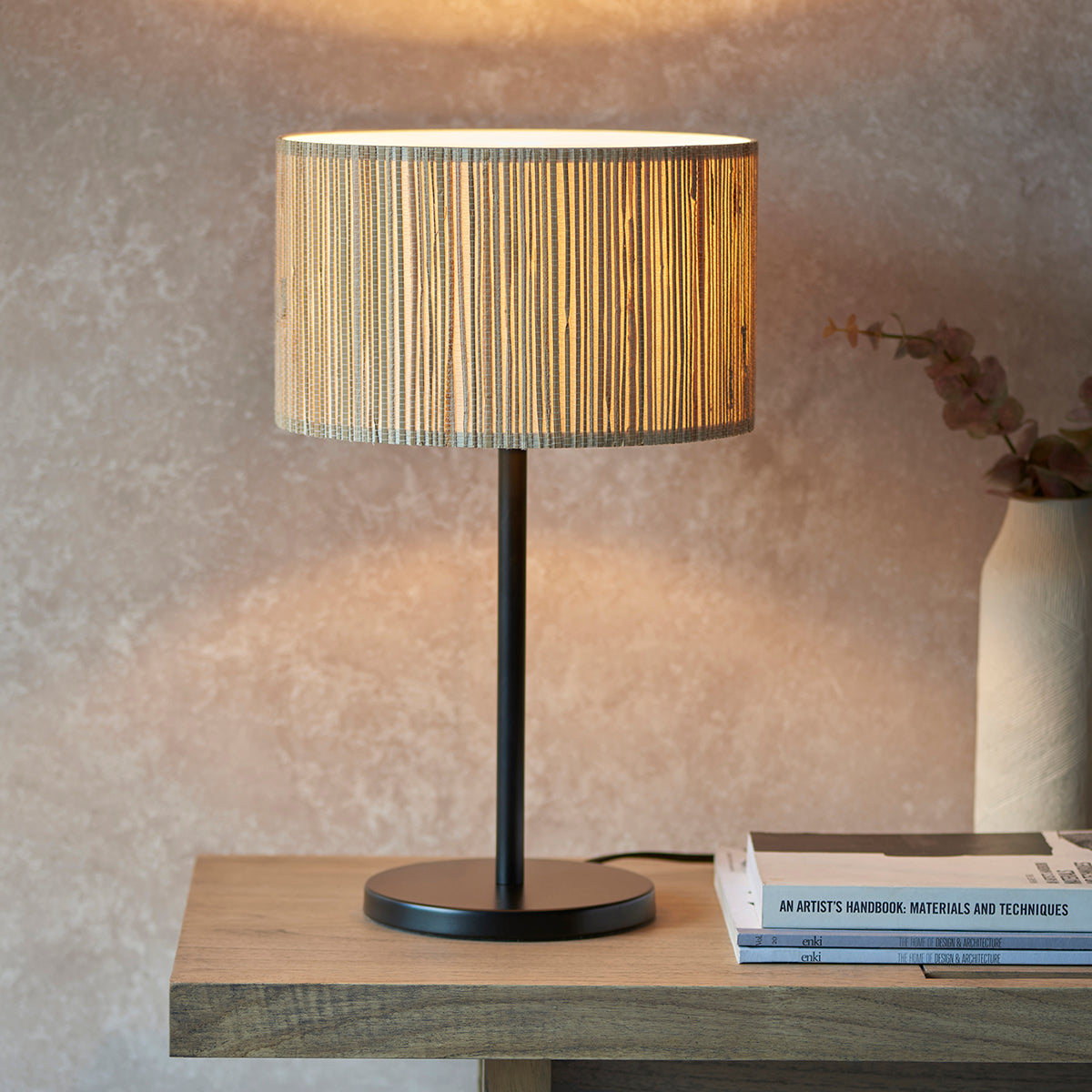 Luna Natural Seagrass Table Lamp in Matt Black