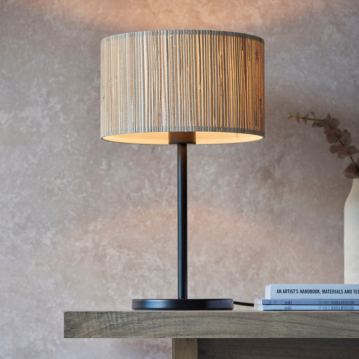 Luna Natural Seagrass Table Lamp in Matt Black