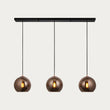 Ezra Copper Mirrored Glass Three Light Pendant in Matt Black