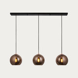 Ezra Copper Mirrored Glass Three Light Pendant in Matt Black