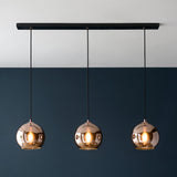 Ezra Copper Mirrored Glass Three Light Pendant in Matt Black