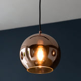 Ezra Copper Mirrored Glass Three Light Pendant in Matt Black