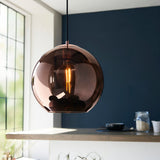Ezra Copper Mirrored Glass Pendant in Matt Black