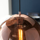 Ezra Copper Mirrored Glass Pendant in Matt Black
