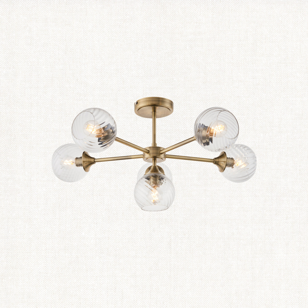 Madeline Spiral Glass Six Light Semi Flush Light in Antique Brass