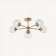 Madeline Spiral Glass Six Light Semi Flush Light in Antique Brass
