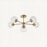 Madeline Spiral Glass Six Light Semi Flush Light in Antique Brass