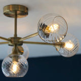 Madeline Spiral Glass Six Light Semi Flush Light in Antique Brass