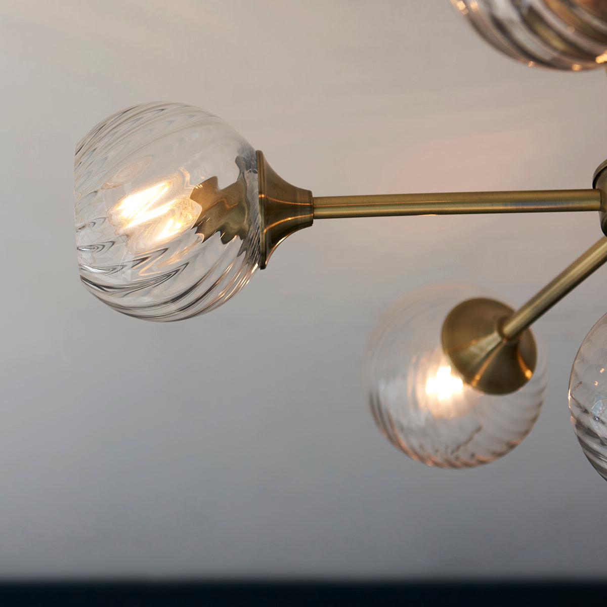 Madeline Spiral Glass Six Light Semi Flush Light in Antique Brass