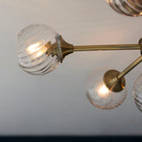 Madeline Spiral Glass Six Light Semi Flush Light in Antique Brass