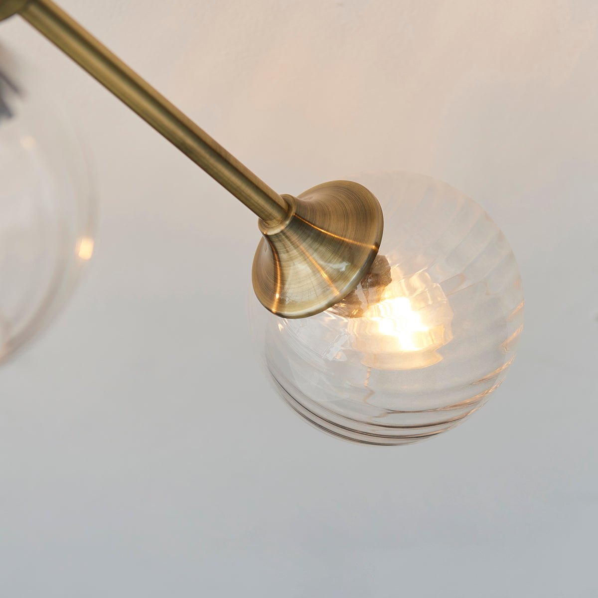 Madeline Spiral Glass Six Light Semi Flush Light in Antique Brass