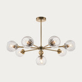 Madeline Spiral Glass Eight Light Pendant in Antique Brass