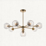 Madeline Spiral Glass Eight Light Pendant in Antique Brass