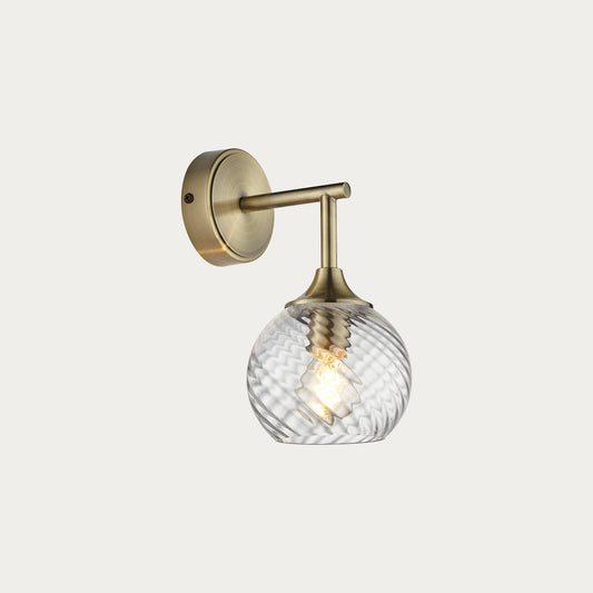 Madeline Spiral Glass Wall Light in Antique Brass