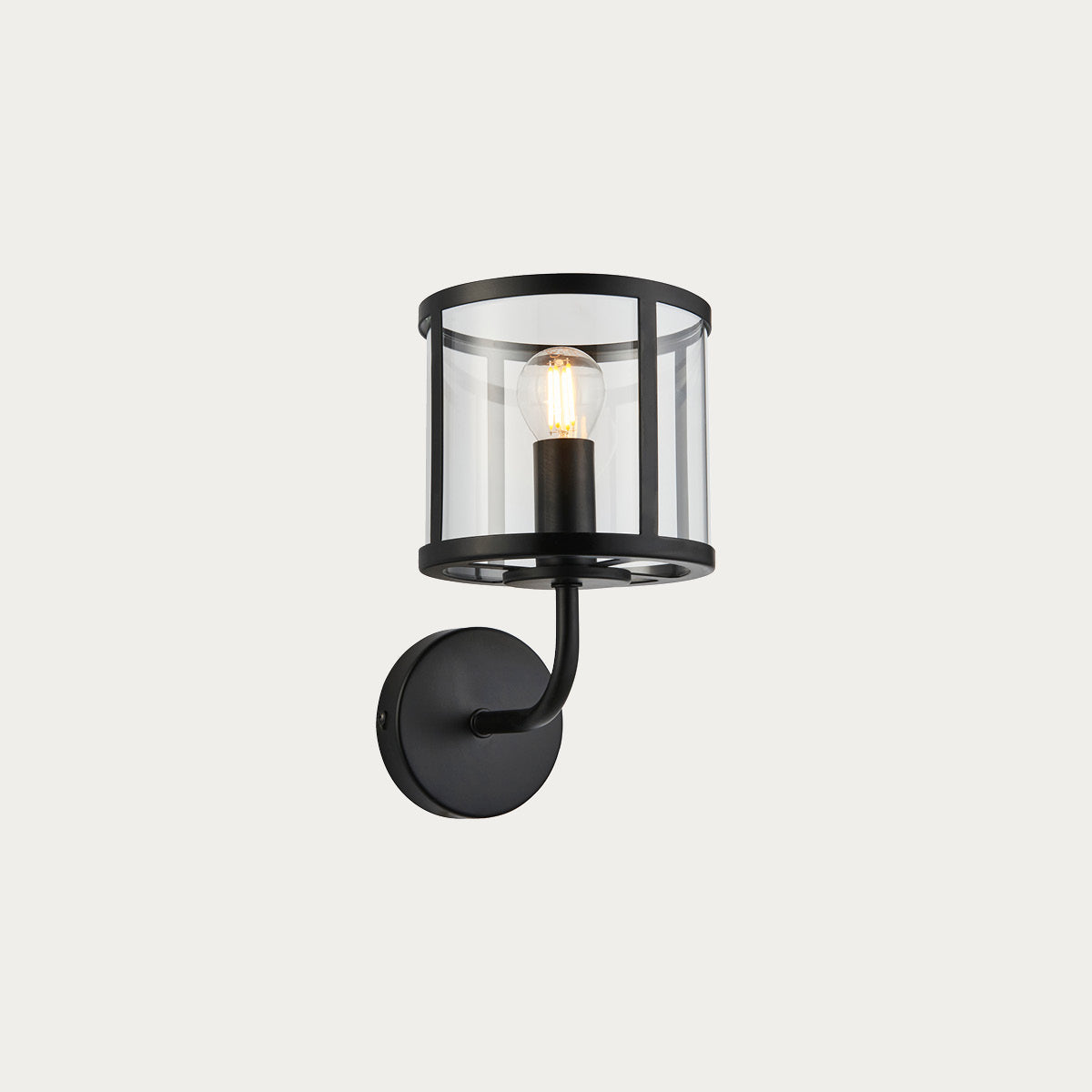 Hans Clear Glass Wall Light in Matt Black