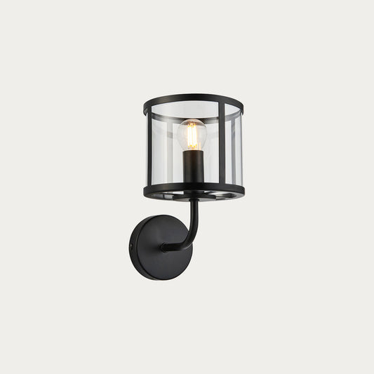 Hans Clear Glass Wall Light in Matt Black