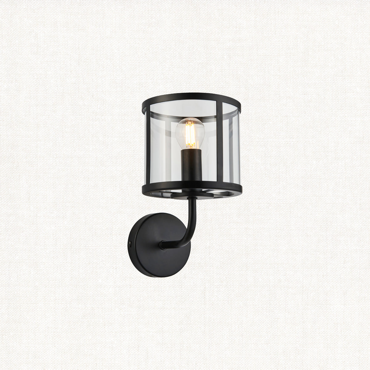 Hans Clear Glass Wall Light in Matt Black