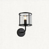 Hans Clear Glass Wall Light in Matt Black