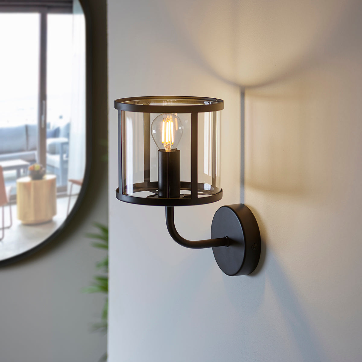Hans Clear Glass Wall Light in Matt Black