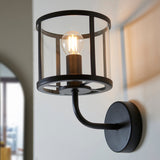 Hans Clear Glass Wall Light in Matt Black