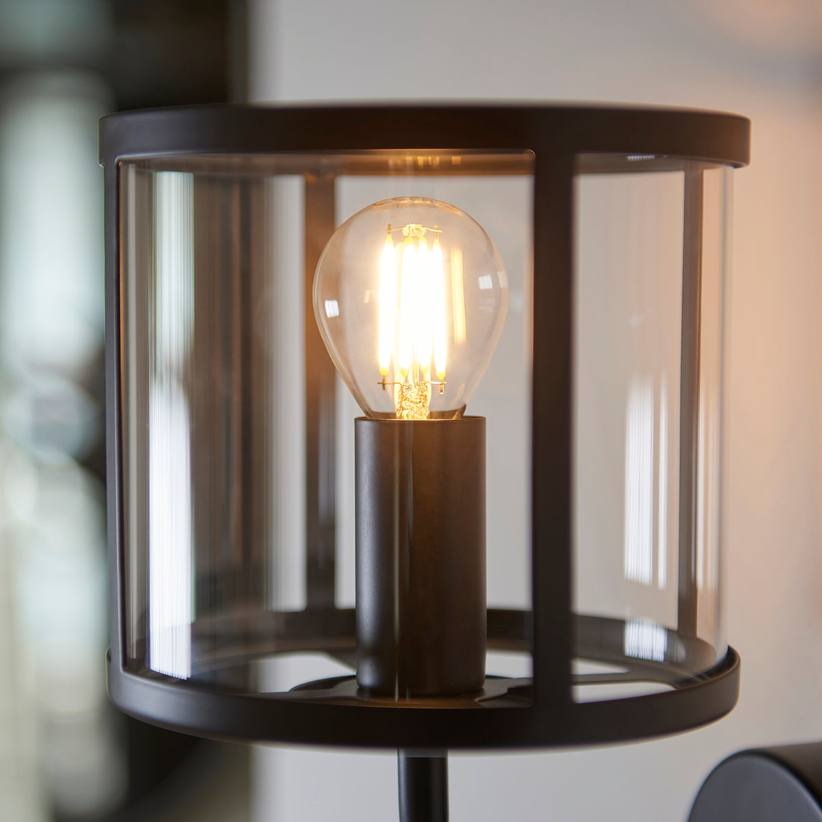 Hans Clear Glass Wall Light in Matt Black
