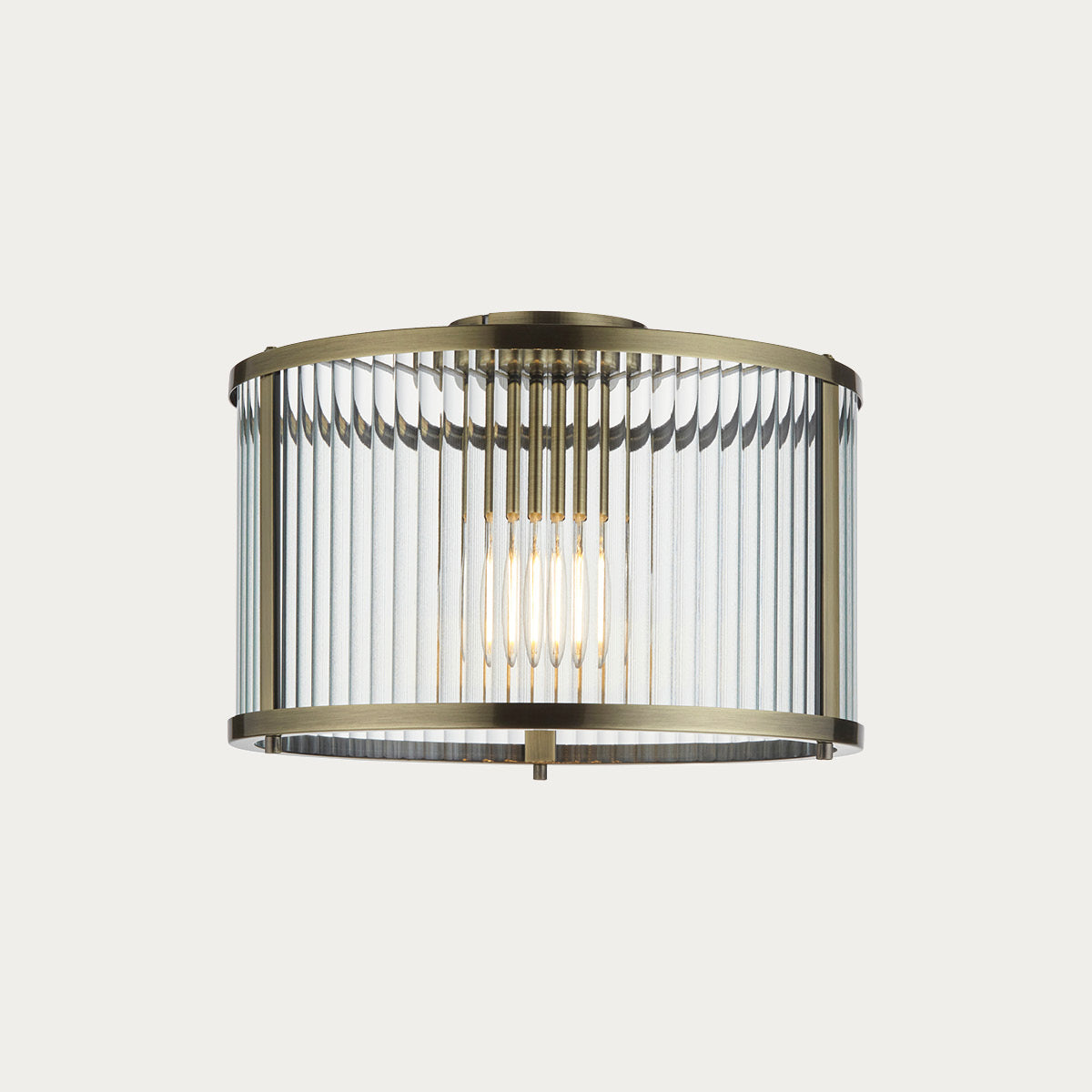 Somerset Ribbed Glass Flush Light in Antique Brass