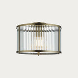 Somerset Ribbed Glass Flush Light in Antique Brass