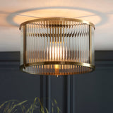 Somerset Ribbed Glass Flush Light in Antique Brass