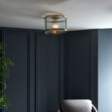 Somerset Ribbed Glass Flush Light in Antique Brass