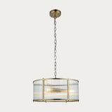 Somerset Ribbed Glass Three Light Pendant in Antique Brass