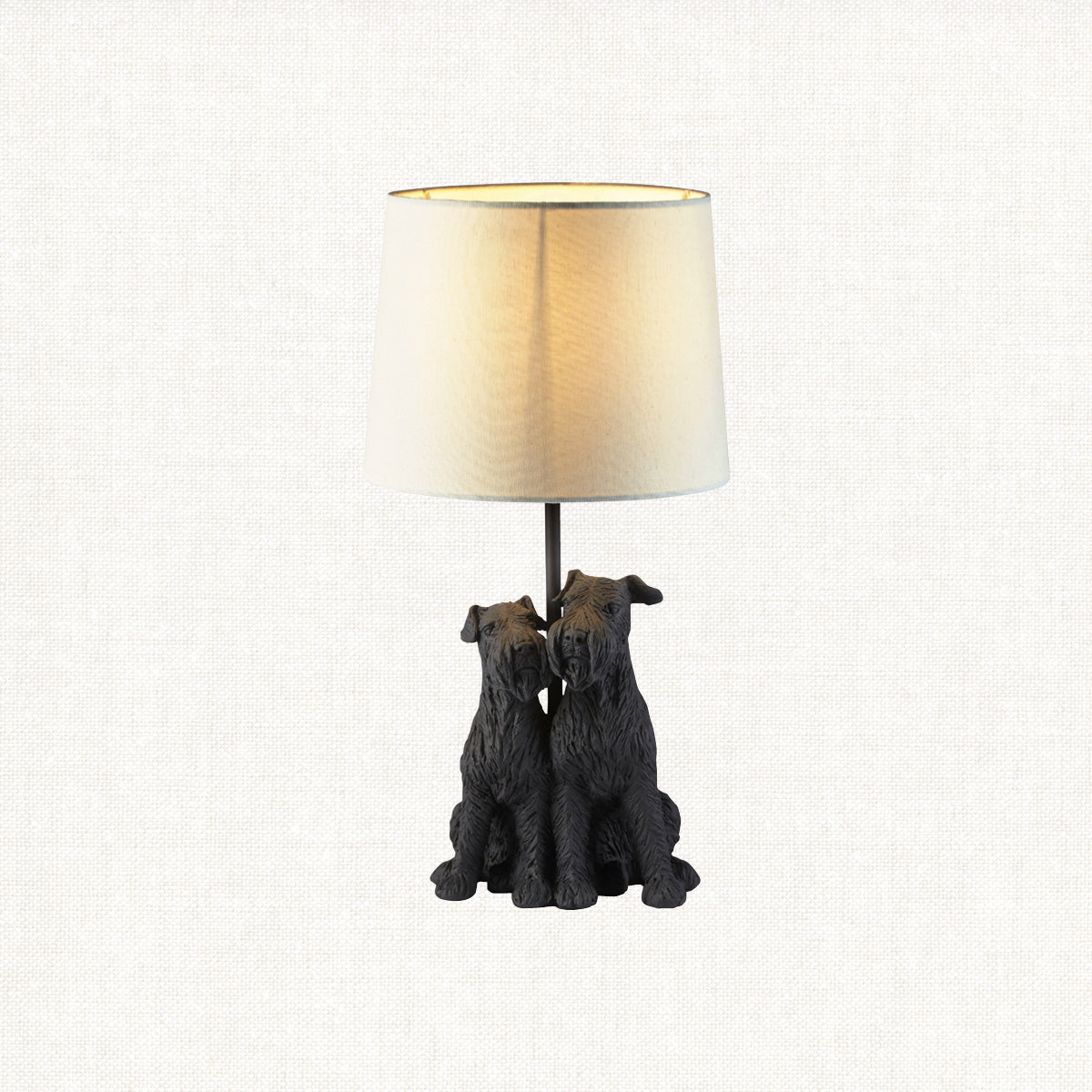 Westies Table Lamp in Matt Black with Natural Linen Shade