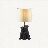 Westies Table Lamp in Matt Black with Natural Linen Shade