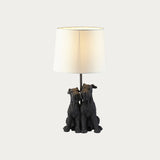 Westies Table Lamp in Matt Black with Natural Linen Shade