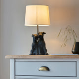 Westies Table Lamp in Matt Black with Natural Linen Shade