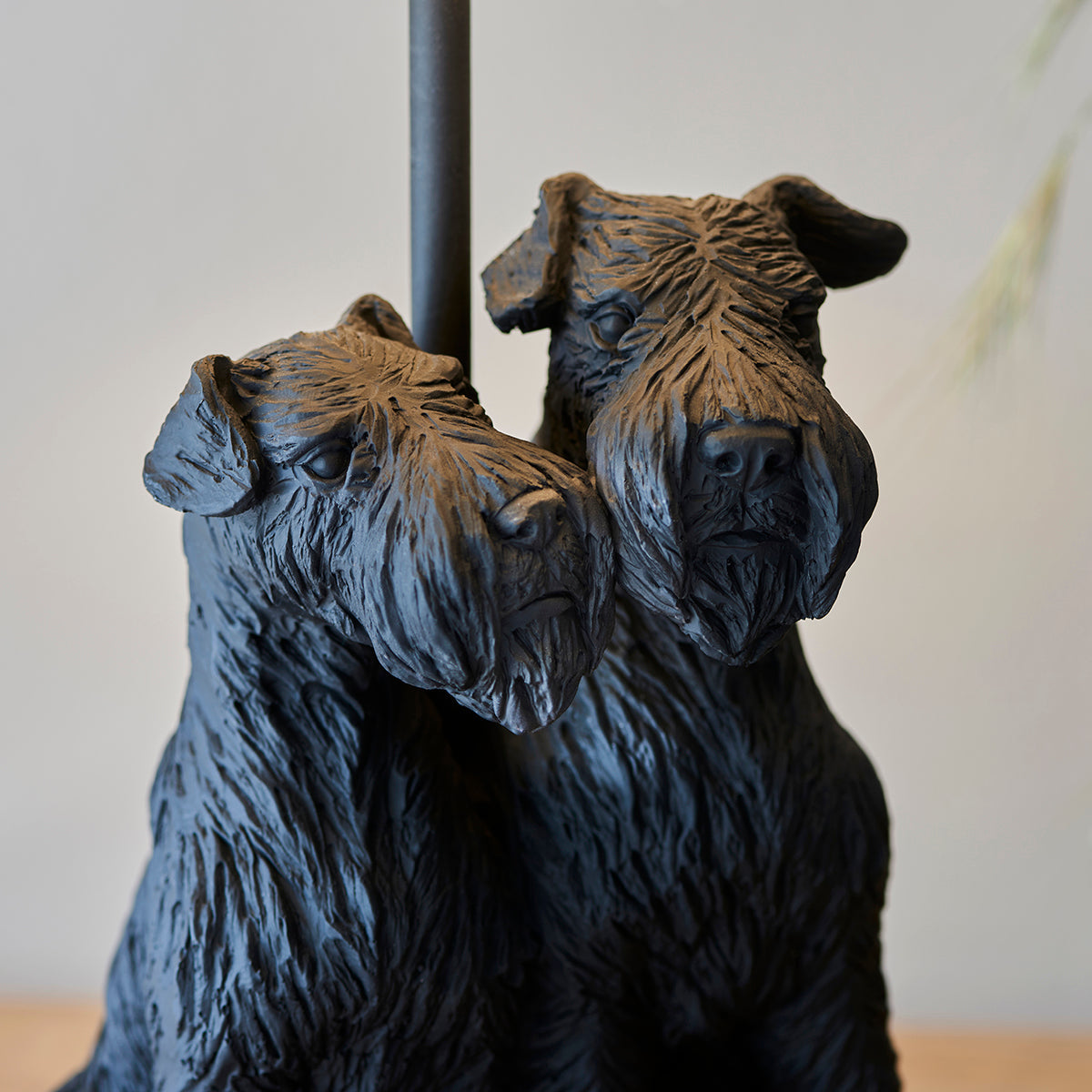 Westies Table Lamp in Matt Black with Natural Linen Shade