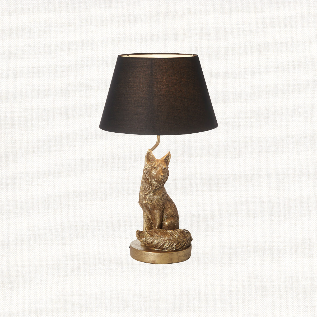 Frank the Fox Table Lamp in Vintage Gold with Black Fabric Shade