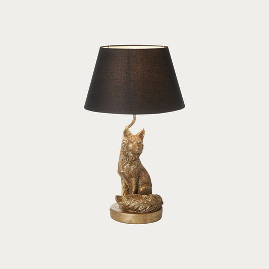 Frank the Fox Table Lamp in Vintage Gold with Black Fabric Shade