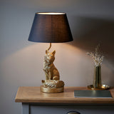 Frank the Fox Table Lamp in Vintage Gold with Black Fabric Shade