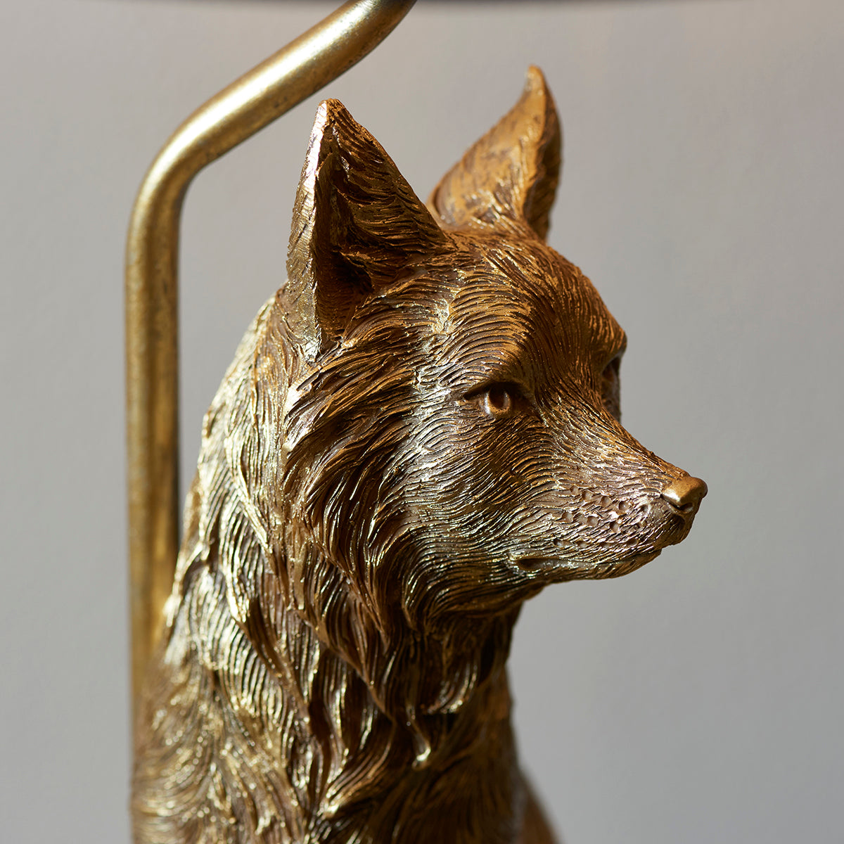 Frank the Fox Table Lamp in Vintage Gold with Black Fabric Shade